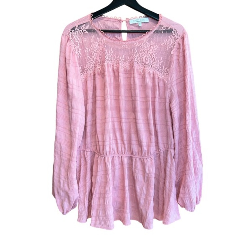 Sweet Rain‎ Pink Lace Top Blouse Womens 3X Balloon Sleeve Peplum Hem Boho